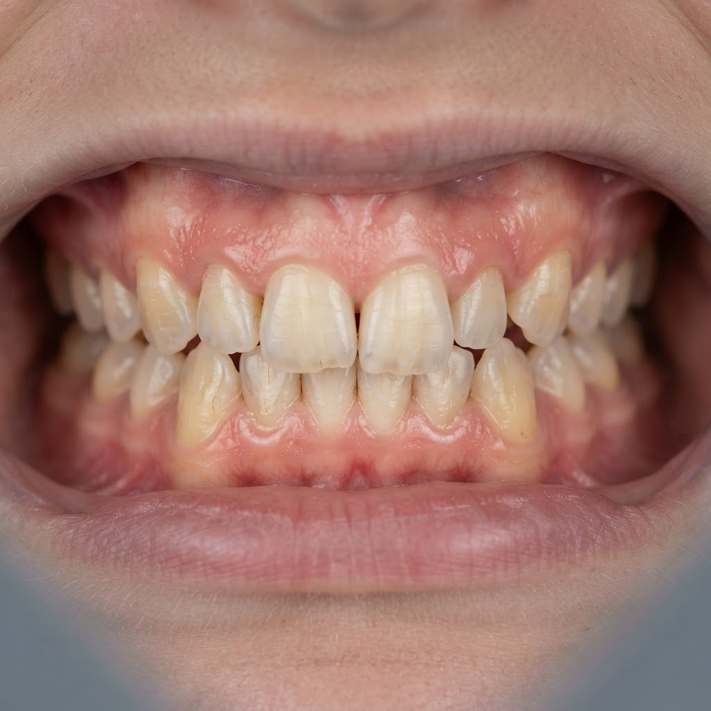 Sorriso antes do tratamento, dentes desalinhados